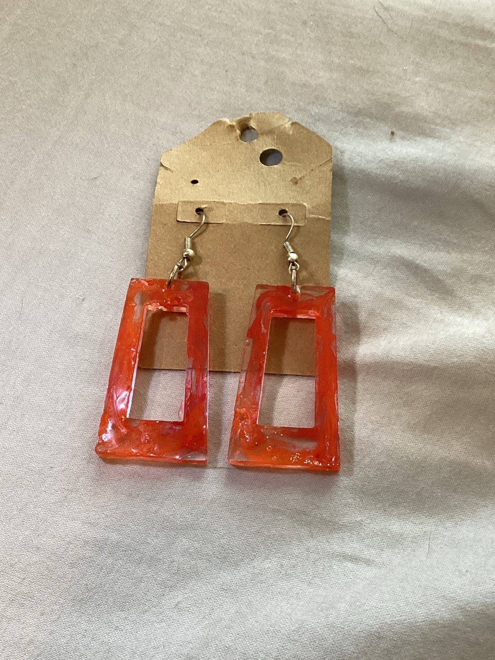 Handmade Orange Rectangular Resin Drop Earrings